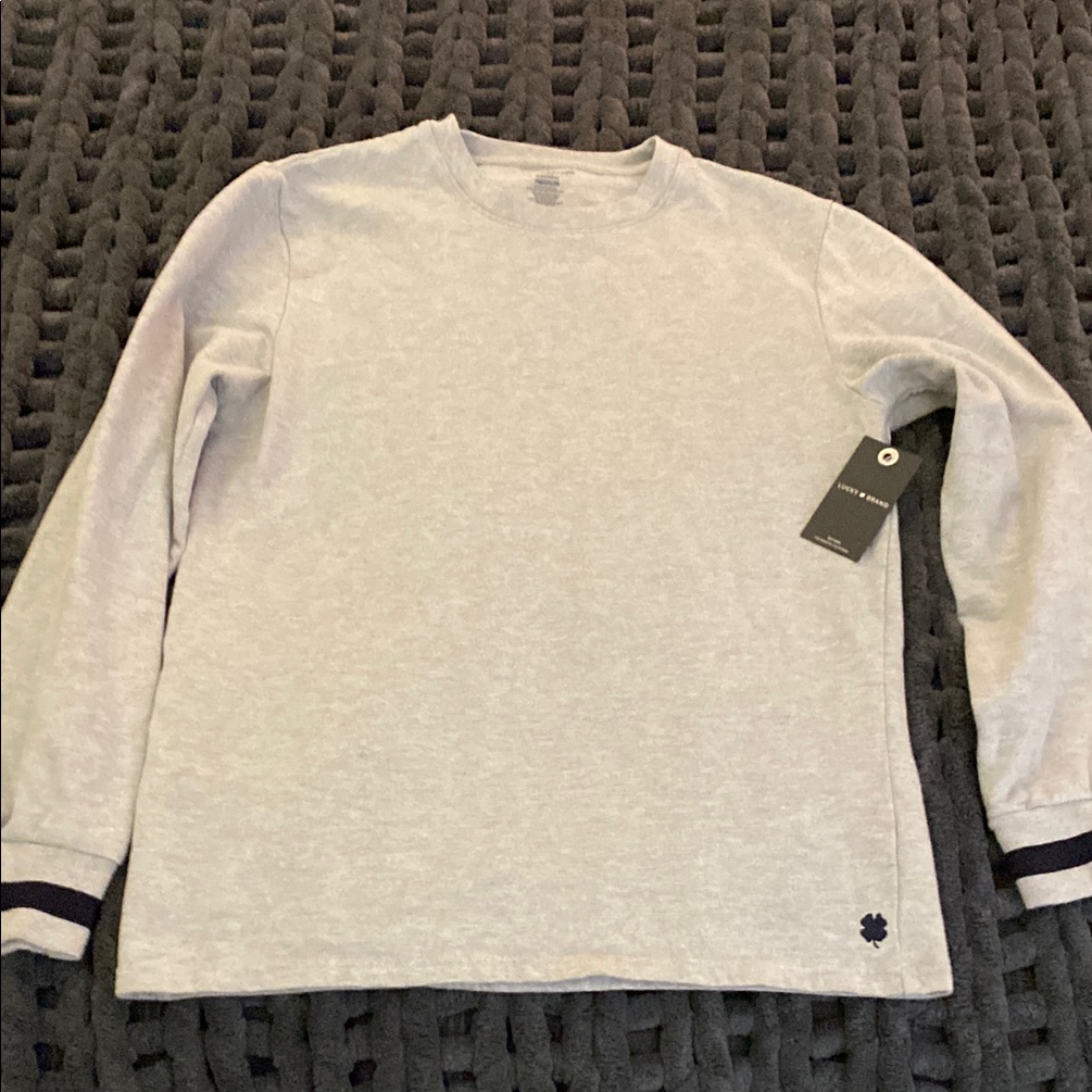 Lucky Brand Gray Sweatshirt With Sporty Striped Cuffs